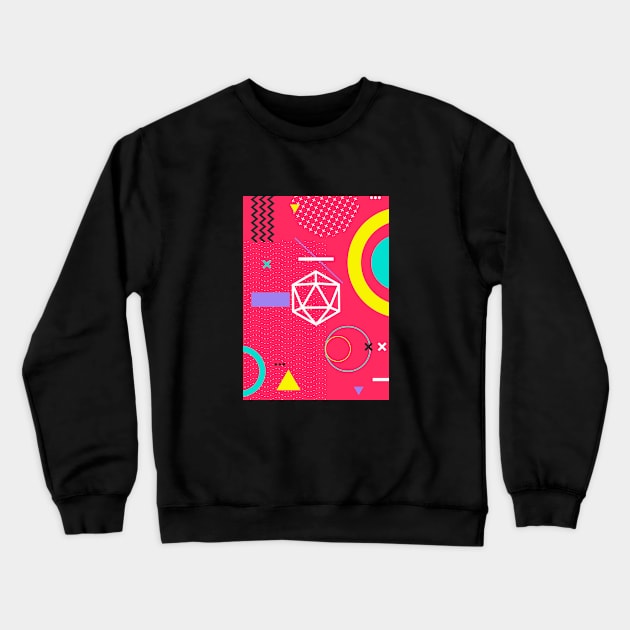 Retro Memphis Hot Pink Polyhedral 20 Sided Dice Tabletop RPG Crewneck Sweatshirt by dungeonarmory
